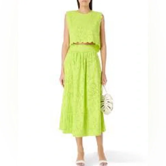 Green Monstera Eyelet Maxi Skirt - Picture 5 of 15